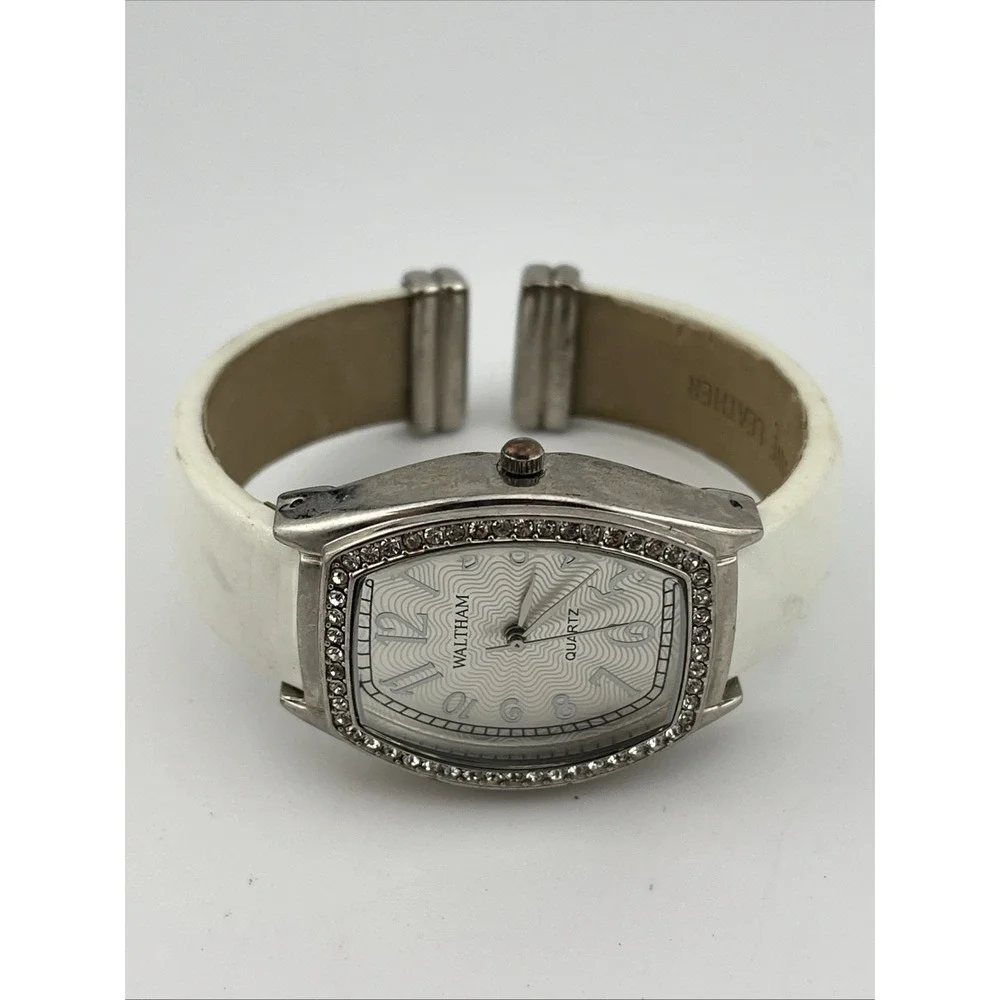 Waltham Watch Women 30mm Silver Case Crystal Bezel White Bangle Band New Battery